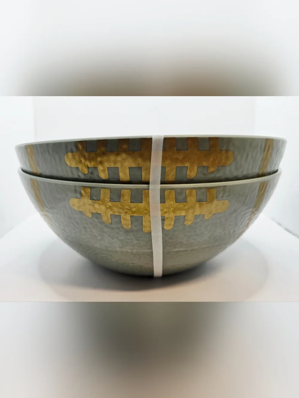 CWC 2 Pc Serving Bowl Set Sage Green Gold Trim 10” Melamine Decorative Nesting B
